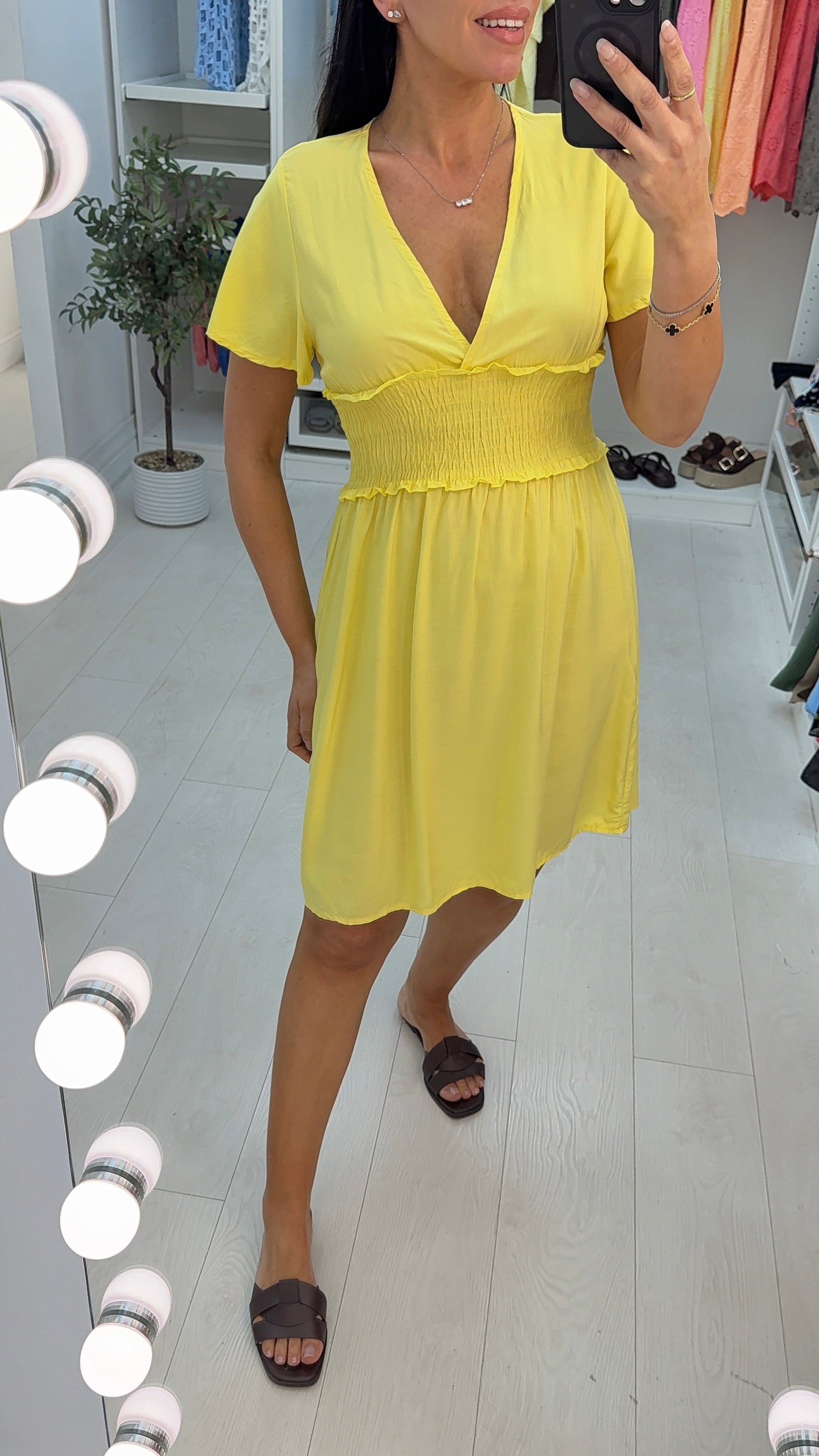 Felicity Plain V Neck Short Sleeve Midi Dress