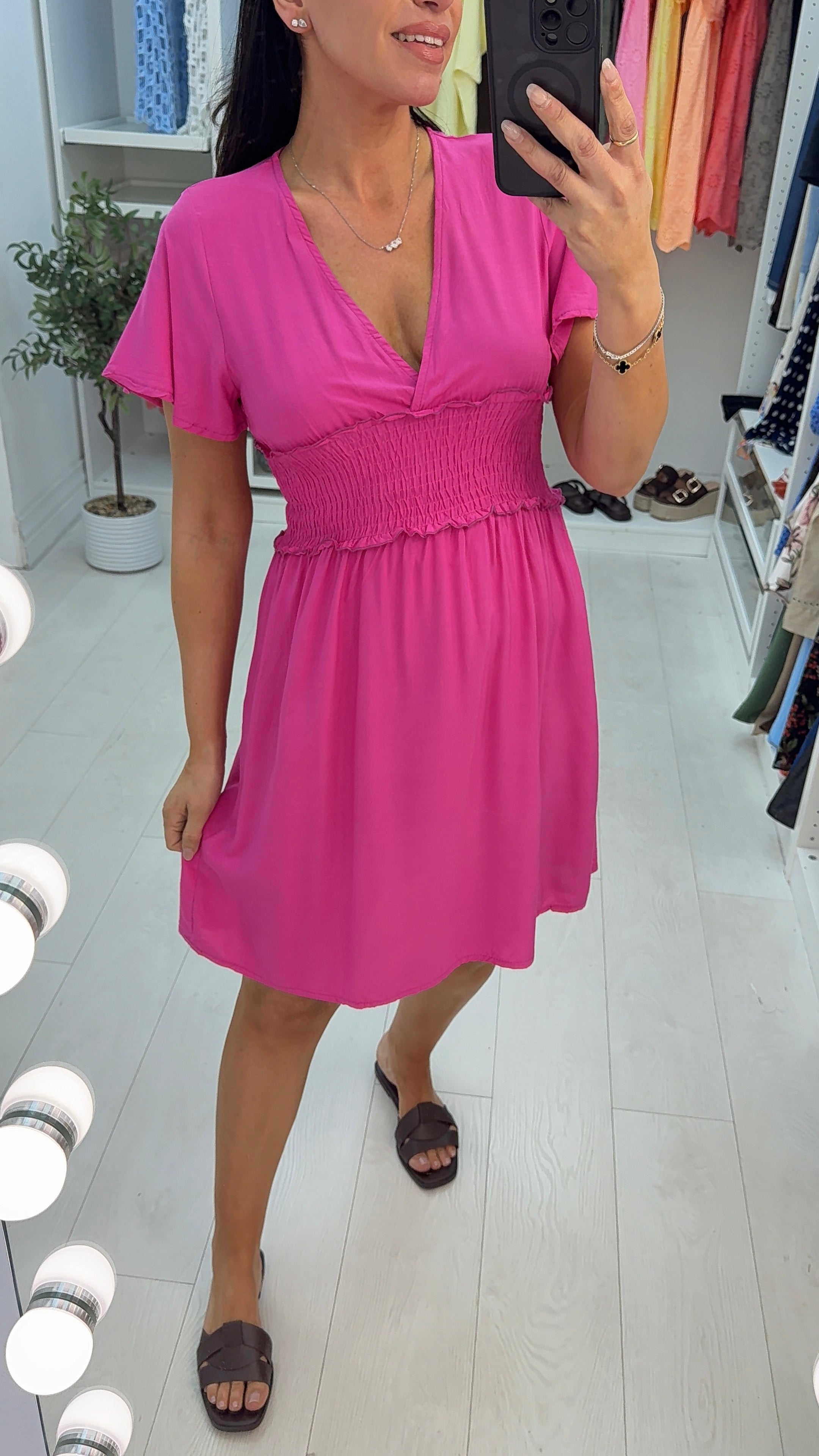 Felicity Plain V Neck Short Sleeve Midi Dress