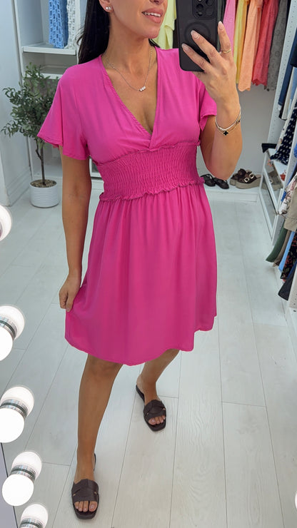 Felicity Plain V Neck Short Sleeve Midi Dress