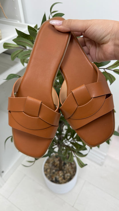 Shelby Plain Faux Leather Flat Sliders