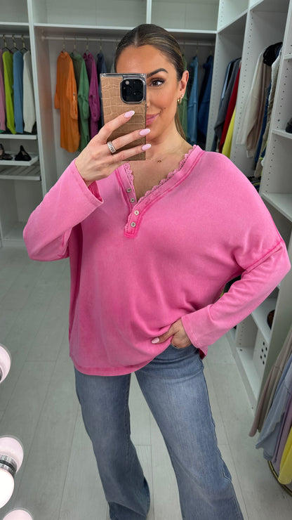 Louelle Plain Lace Detailed V Neck Top