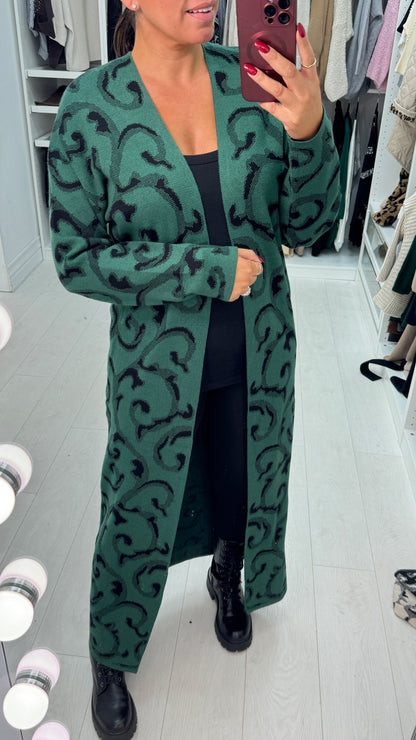 Aldoree Abstract Print Brooch Detail Longline Cardigan