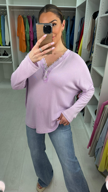 Louelle Plain Lace Detailed V Neck Top