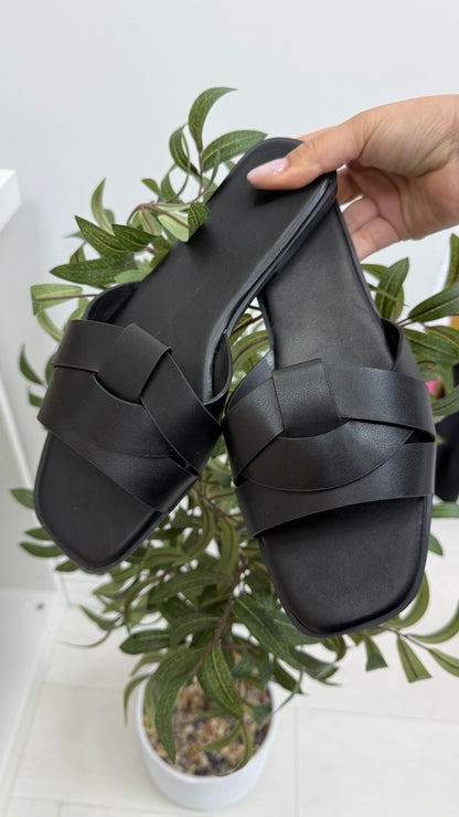 Shelby Plain Faux Leather Flat Sliders