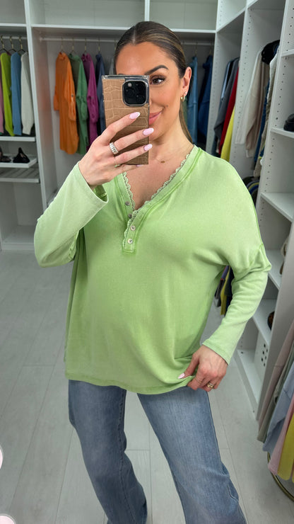 Louelle Plain Lace Detailed V Neck Top