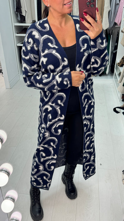 Aldoree Abstract Print Brooch Detail Longline Cardigan