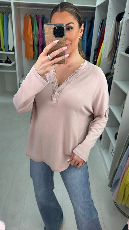 Louelle Plain Lace Detailed V Neck Top