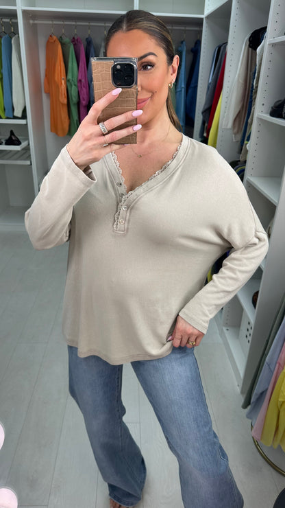 Louelle Plain Lace Detailed V Neck Top