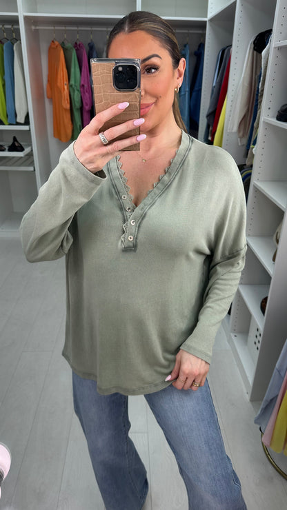 Louelle Plain Lace Detailed V Neck Top