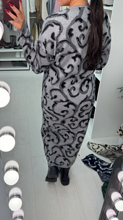 Aldoree Abstract Print Brooch Detail Longline Cardigan