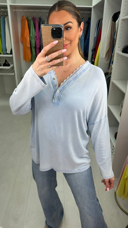 Louelle Plain Lace Detailed V Neck Top