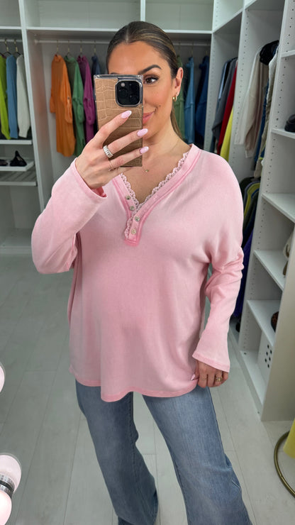 Louelle Plain Lace Detailed V Neck Top