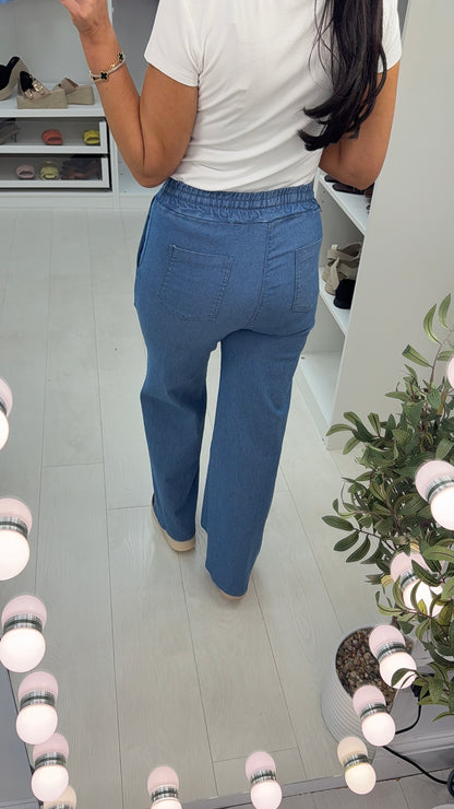 Fabiane Front Seam Detail Wide Leg Denim Trousers