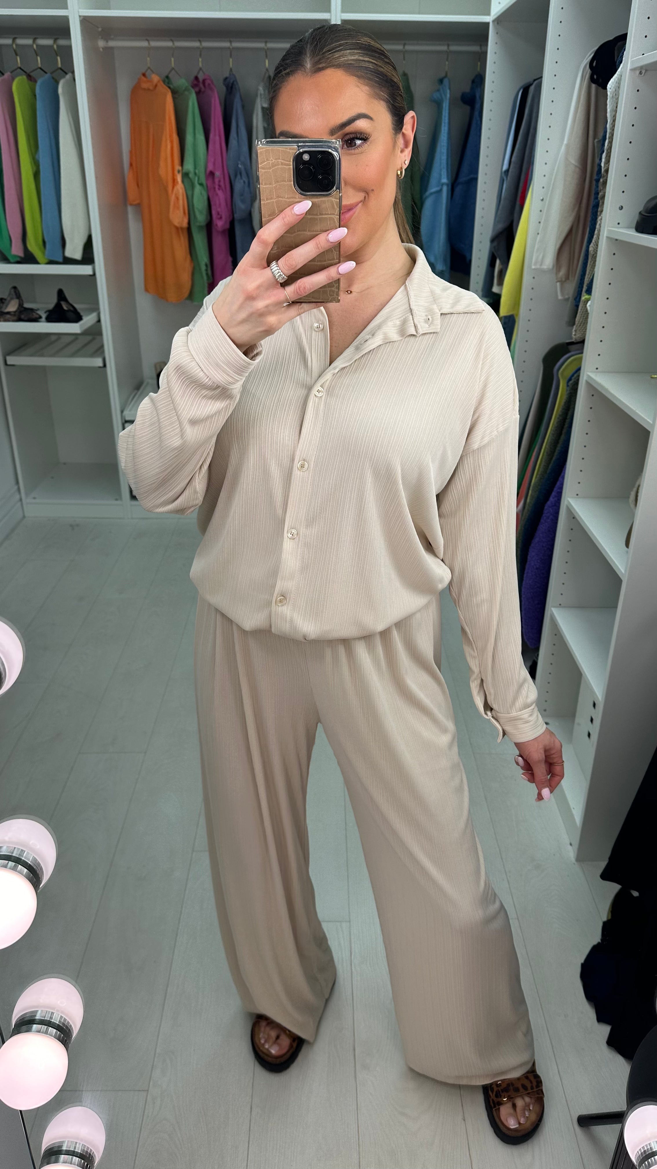 Cherelle Plain Shirt & Wide Leg Co-Ord Set