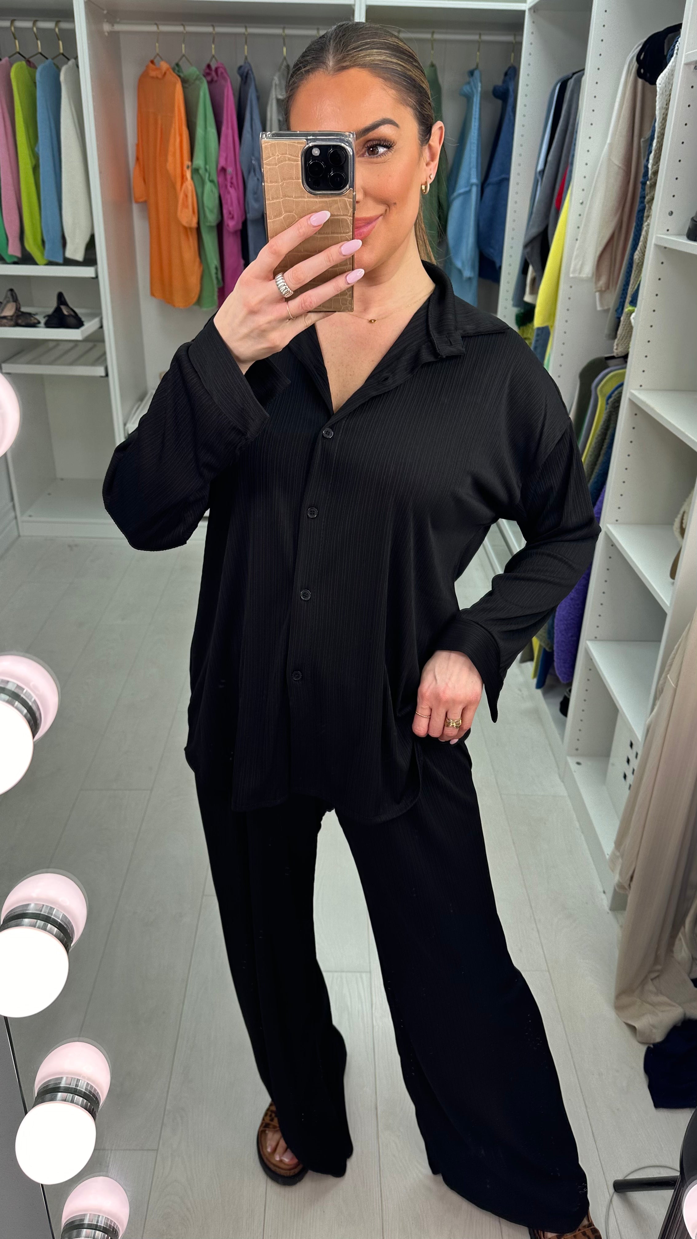 Cherelle Plain Shirt & Wide Leg Co-Ord Set