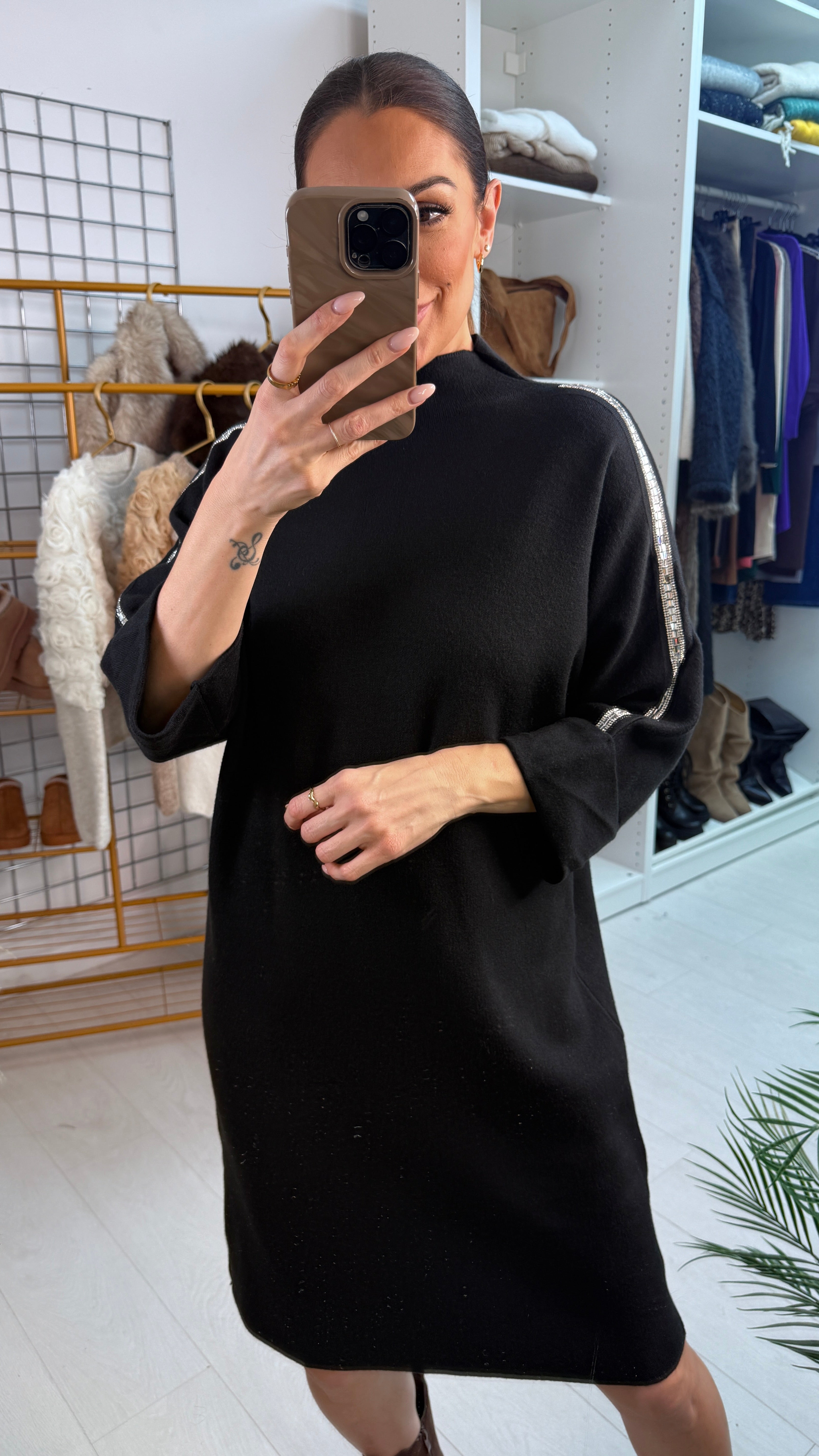 Otis Plain Embellished 3/4 Sleeve Jumper Dress