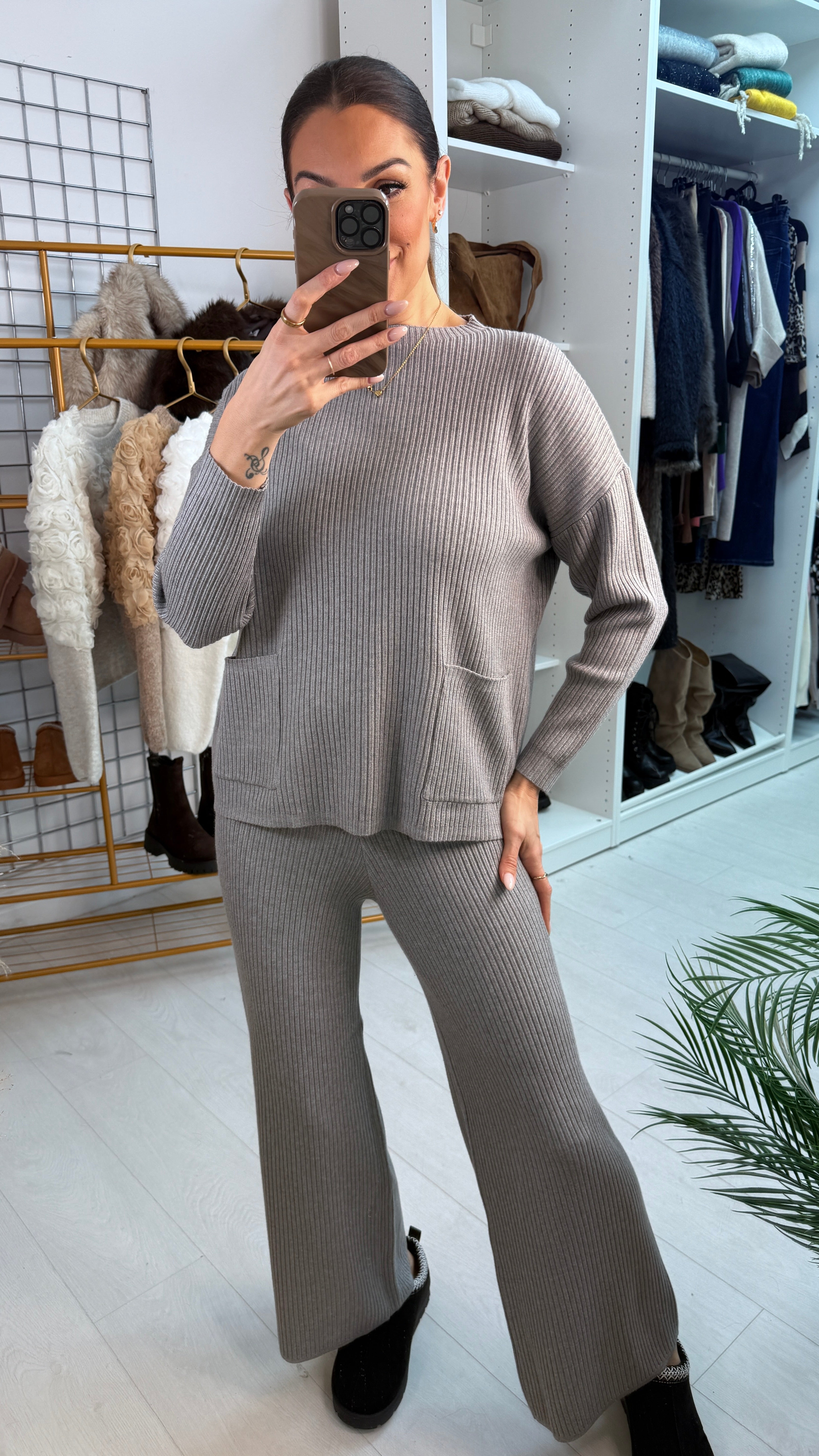 Maisy Plain Pocket Detail Ribbed Loungewear Set