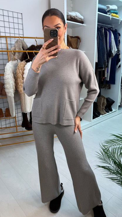 Maisy Plain Pocket Detail Ribbed Loungewear Set