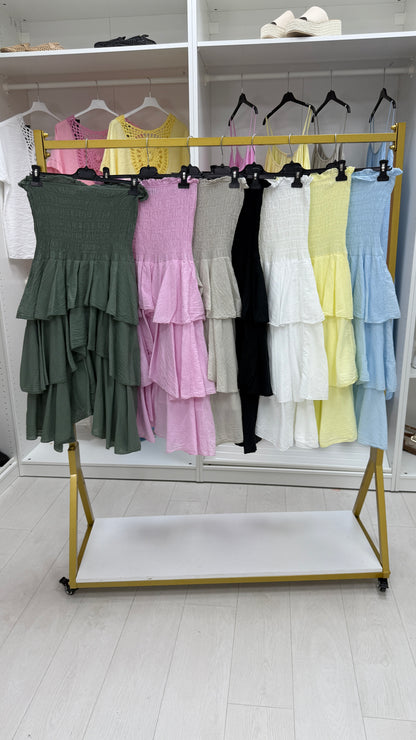 Liva Elasticated Bust Midi Ruffle Dress