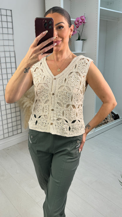 Derin Sequin Crochet Detail Cardigan