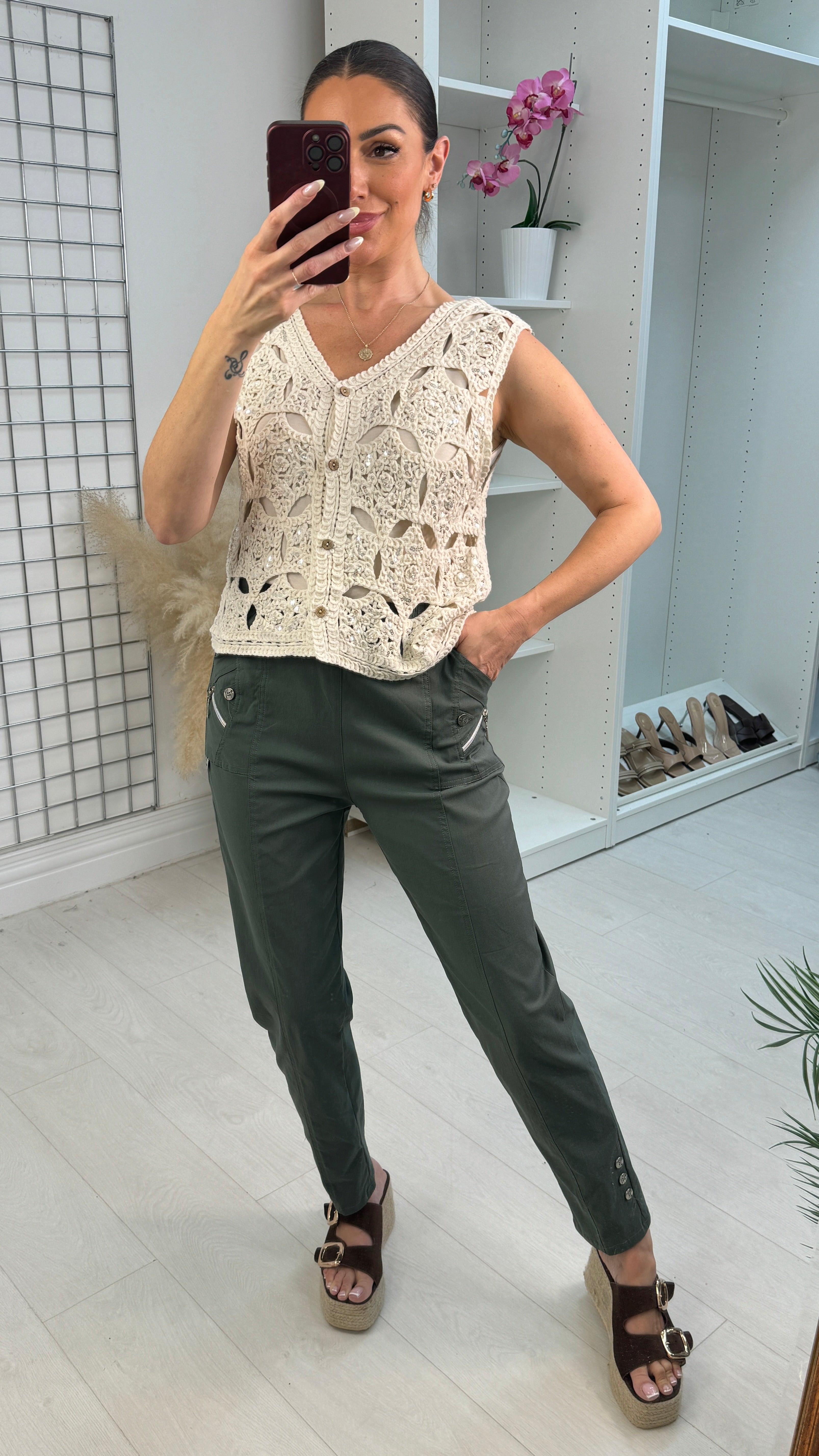 Derin Sequin Crochet Detail Cardigan