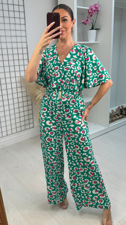 Eden Leopard Print V Neck Jumpsuit