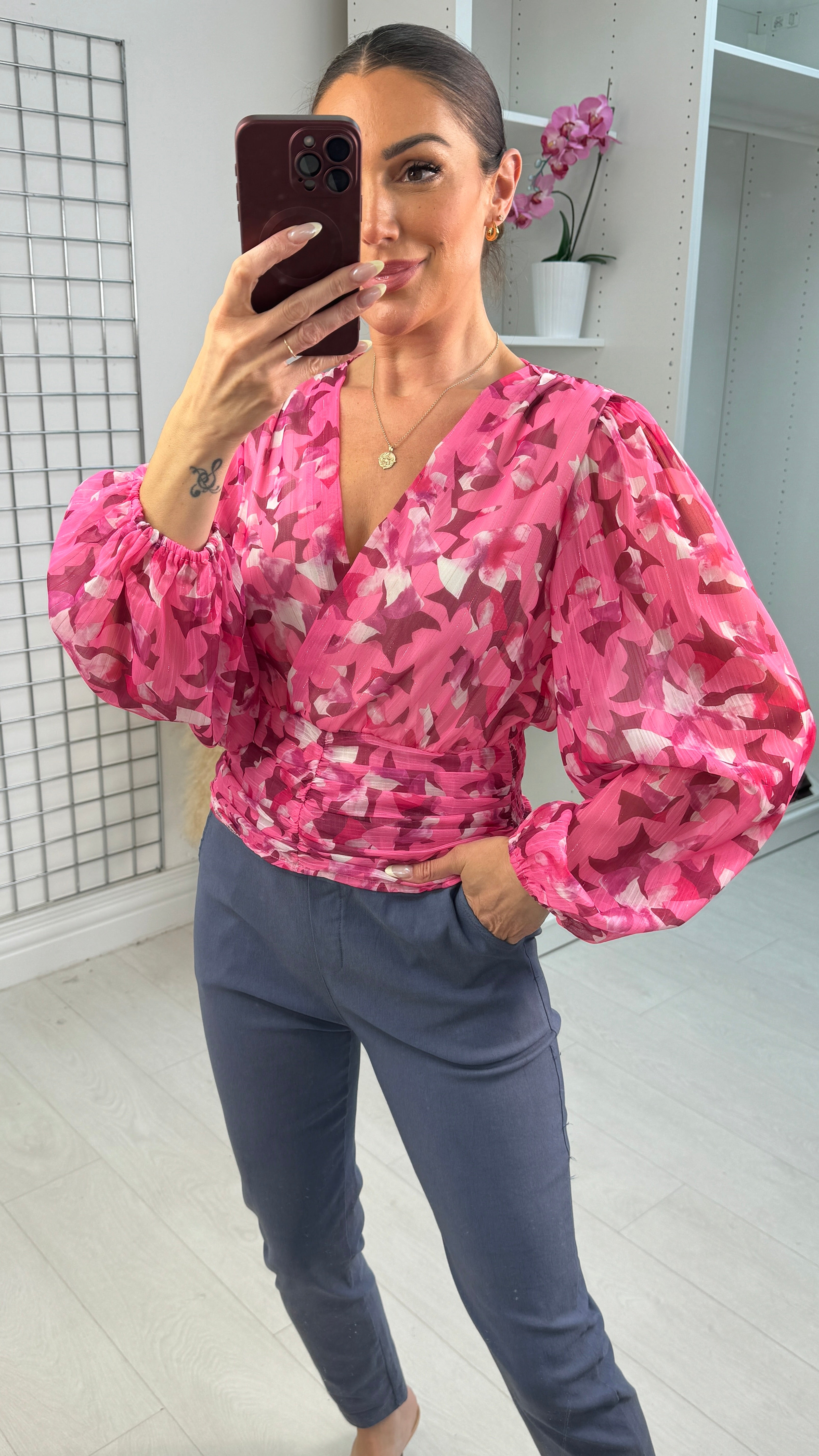 Britney Floral Print Deep V Neck Top