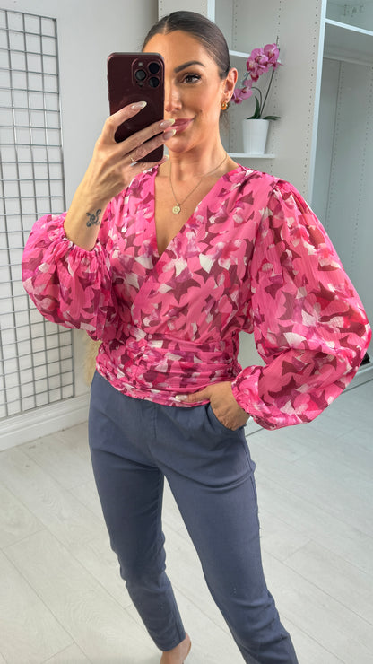 Britney Floral Print Deep V Neck Top