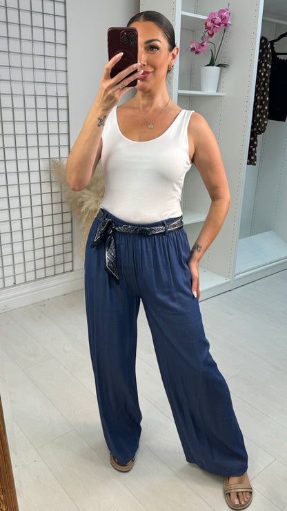 Lunara Wide Leg Trousers with Printed Belt