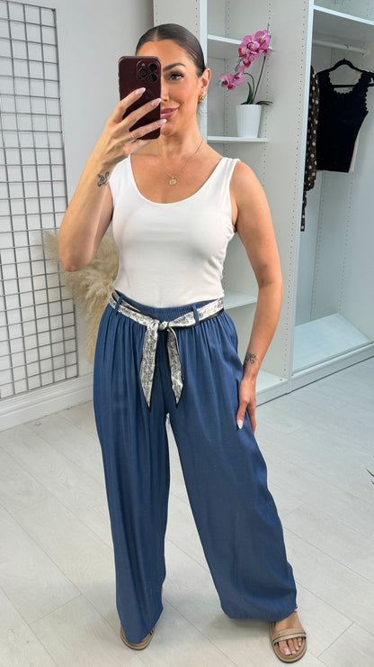 Lunara Wide Leg Trousers with Printed Belt