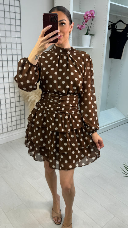 Zelis Polka Dot Shirred Waist Ruffle Dress