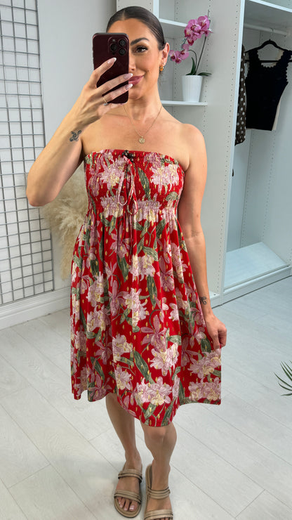 Dannie Floral Print Shirred Bust Magic Midi Dress