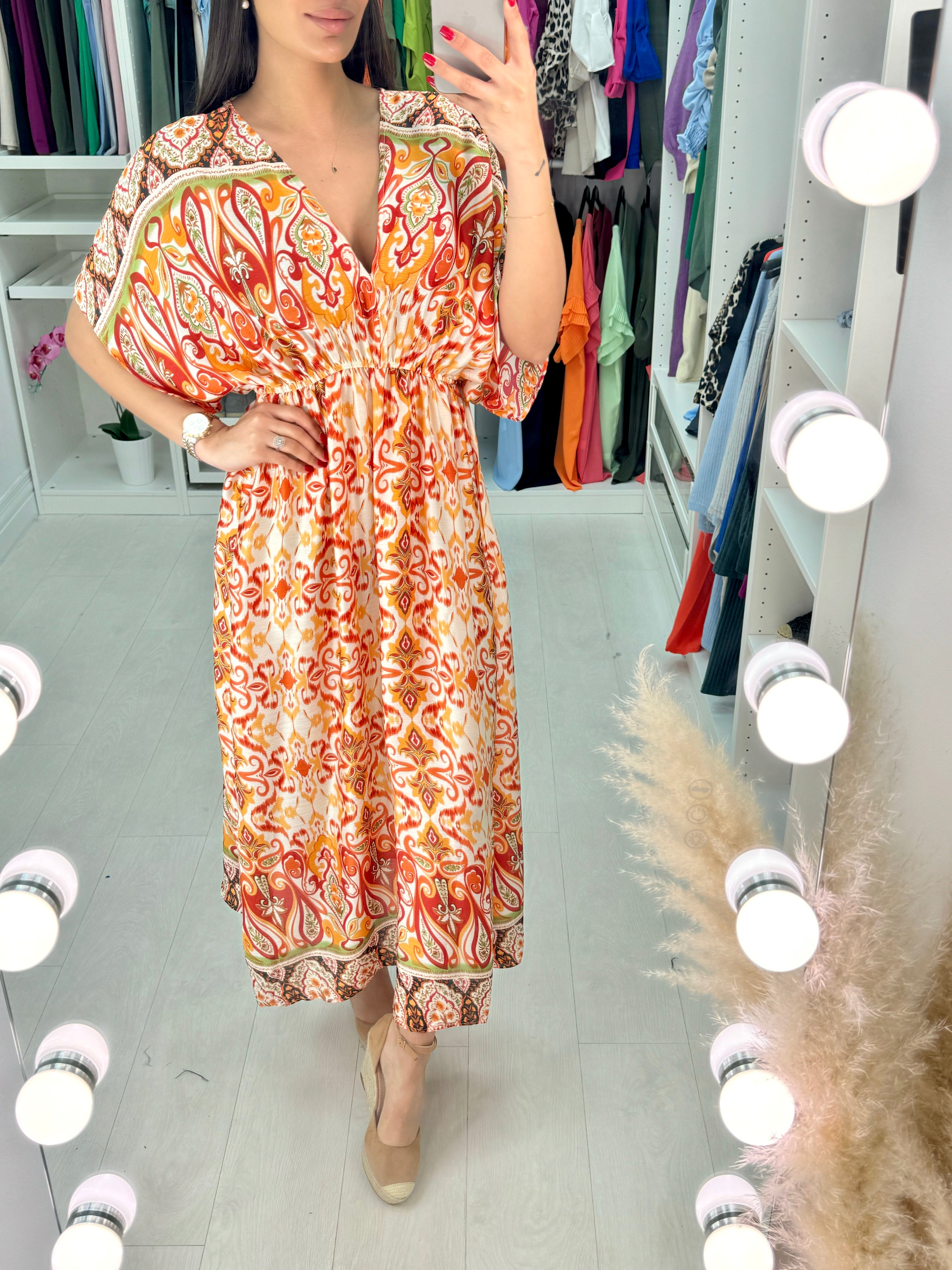 Clare Abstract Print Drop Shoulder Maxi Dress