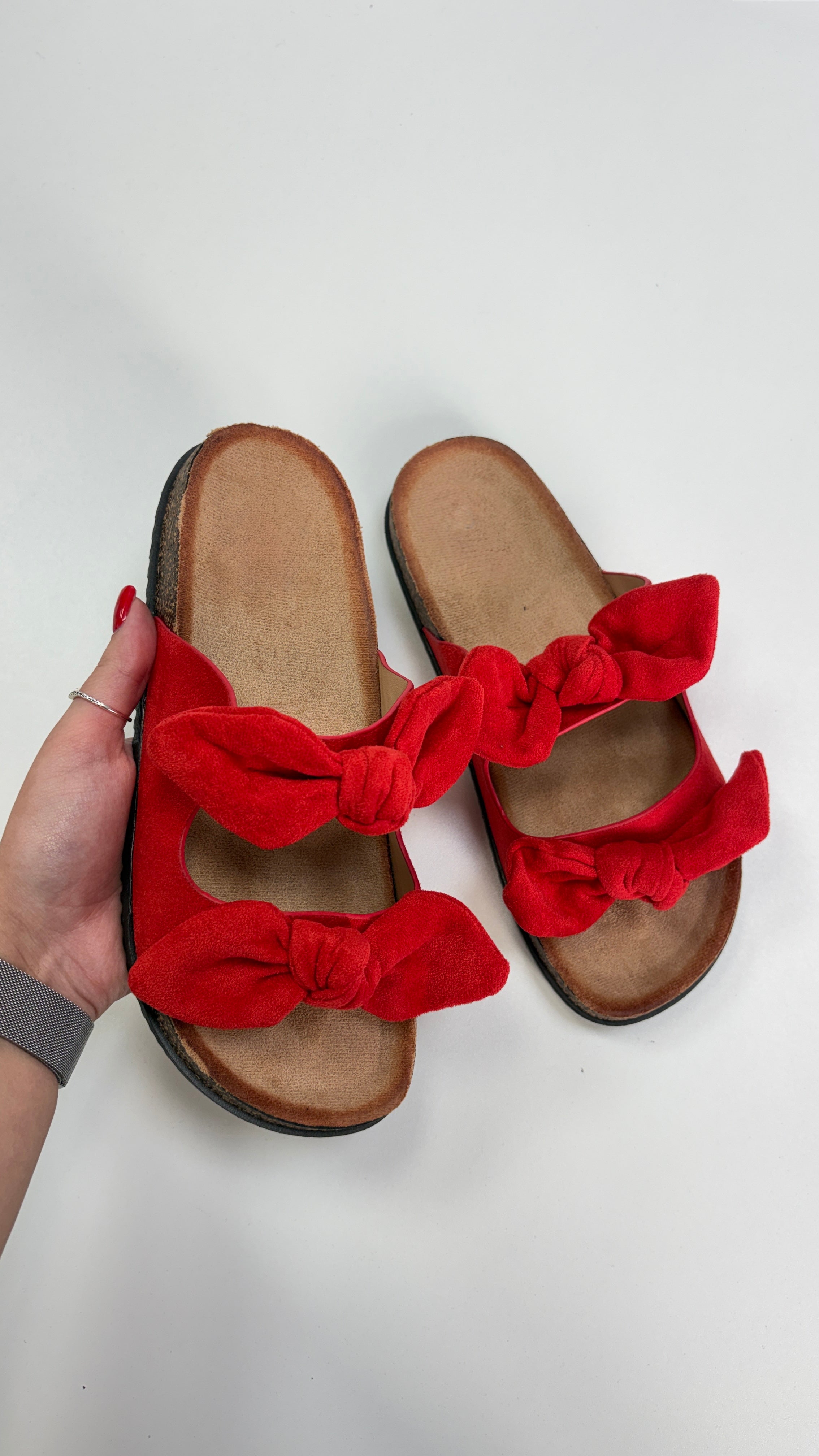 Franklin Faux Suede Bow Strappy Sliders