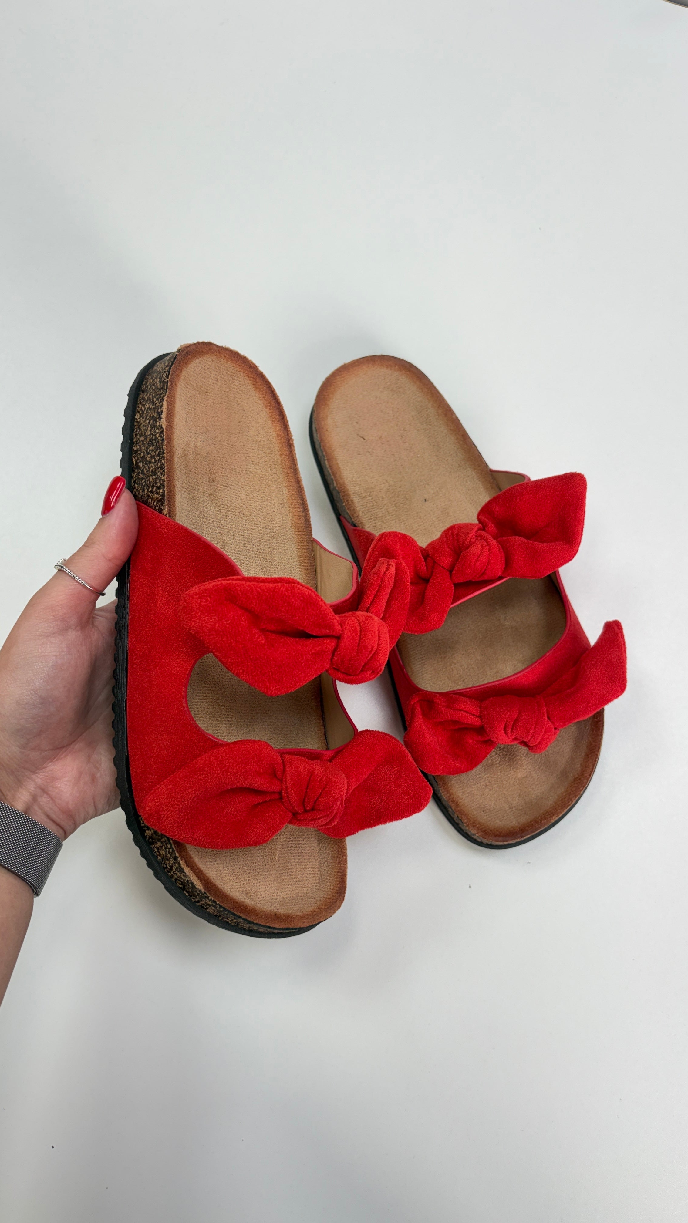 Franklin Faux Suede Bow Strappy Sliders