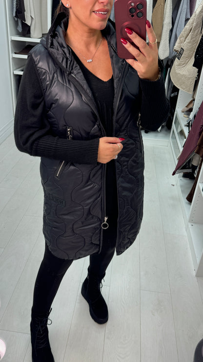 Jennah Black Hooded Lightweight Quilted Gilet
