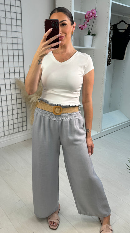 Juno Wide Leg Trousers with Woven Belt