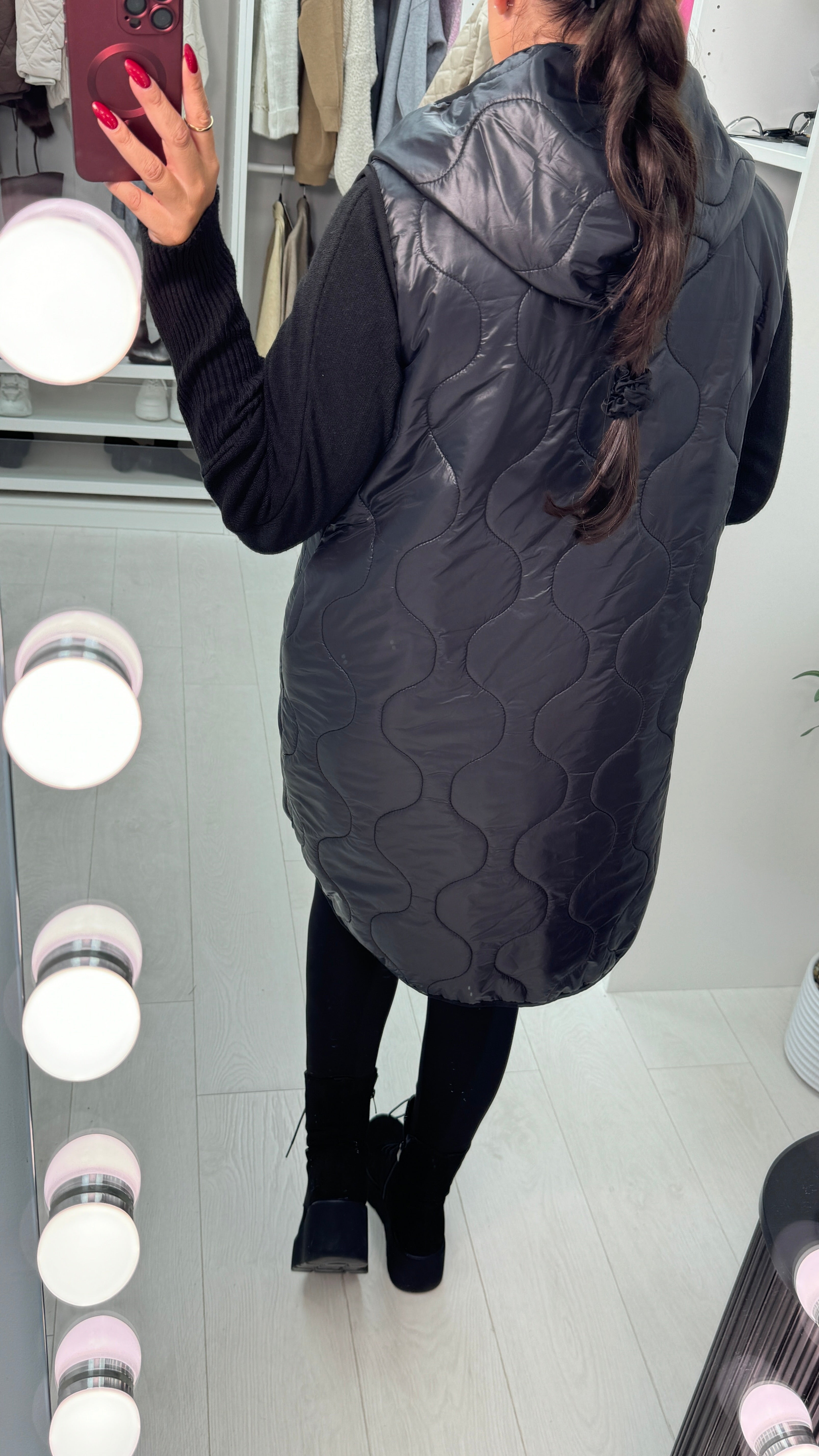 Jennah Black Hooded Lightweight Quilted Gilet