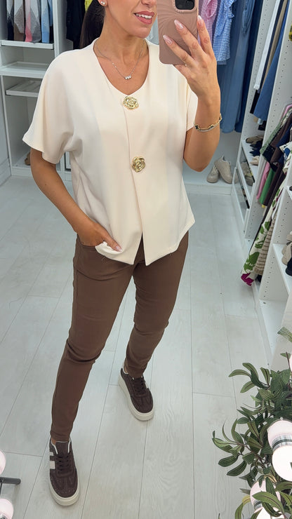 Isaura Rose Button Detail Short Sleeve Top