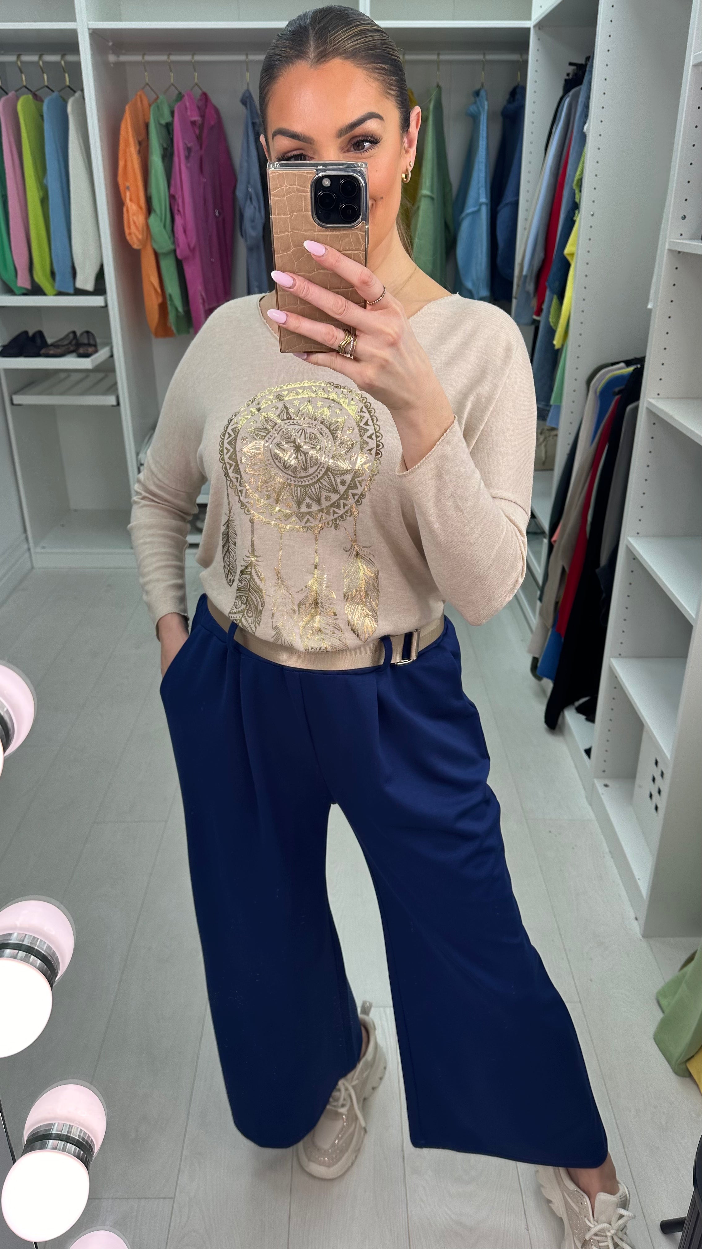 Lianna Plain Wide Leg Belted Trousers