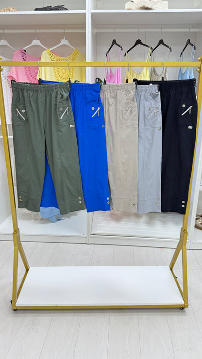 Crissy Plain Button Detail 3/4 Length Magic Trousers