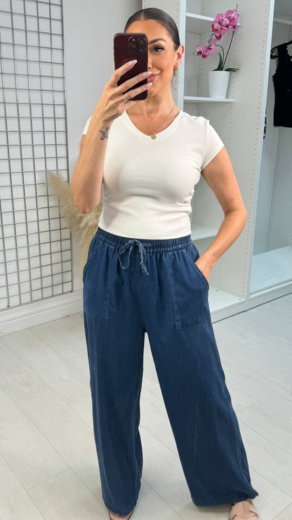 Indigo Wide Leg Lightweight Denim Trousers