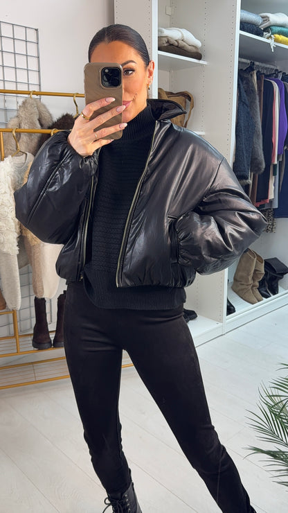 Claudine Faux Leather Padded Bomber Jacket