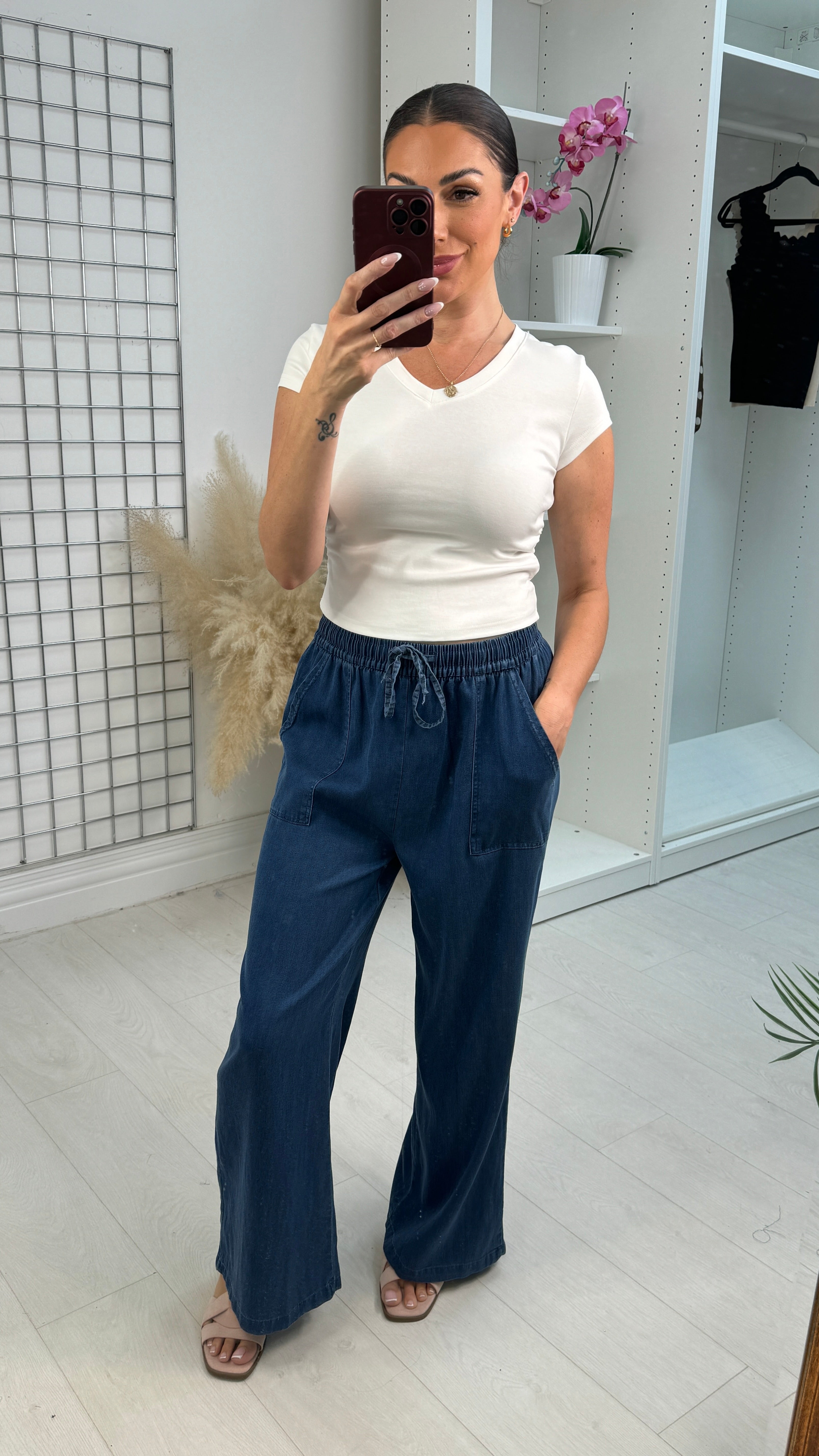 Indigo Wide Leg Lightweight Denim Trousers