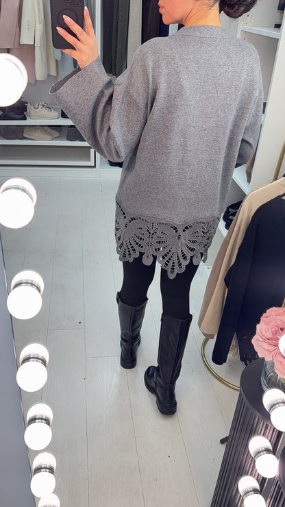 Baylie Plain Crochet Detail Cardigan