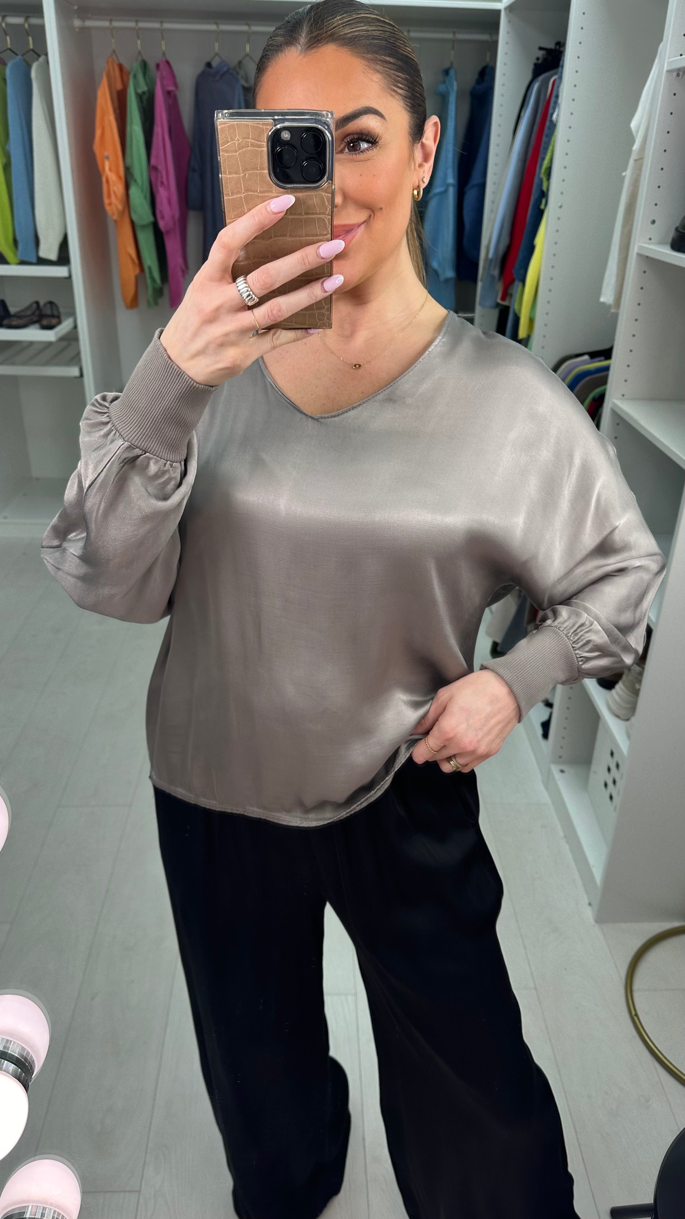 Catherine Plain V Neck Satin Top