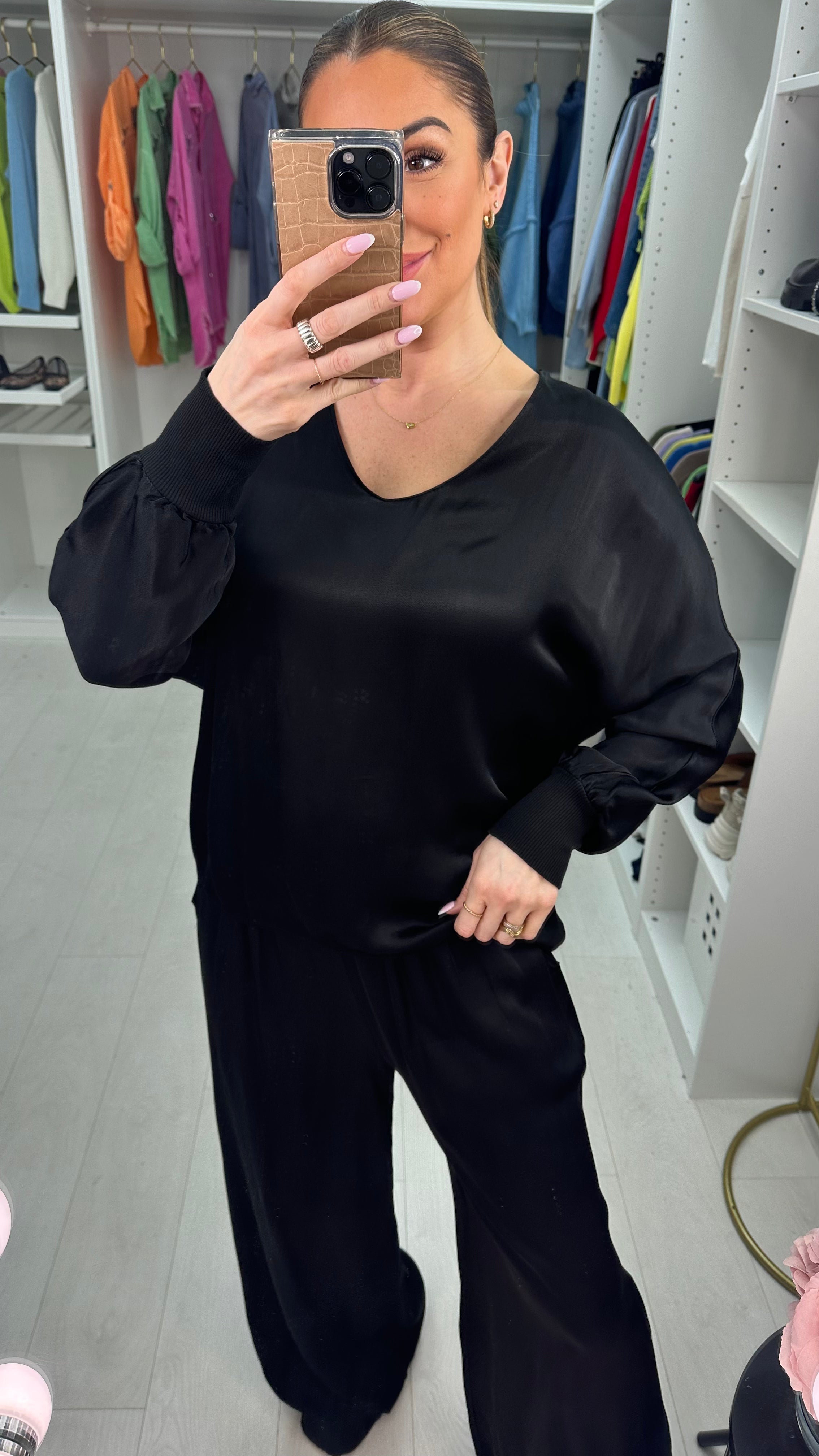 Catherine Plain V Neck Satin Top