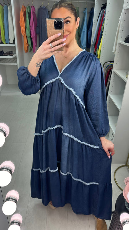 Virginia V Neck Denim Maxi Dress