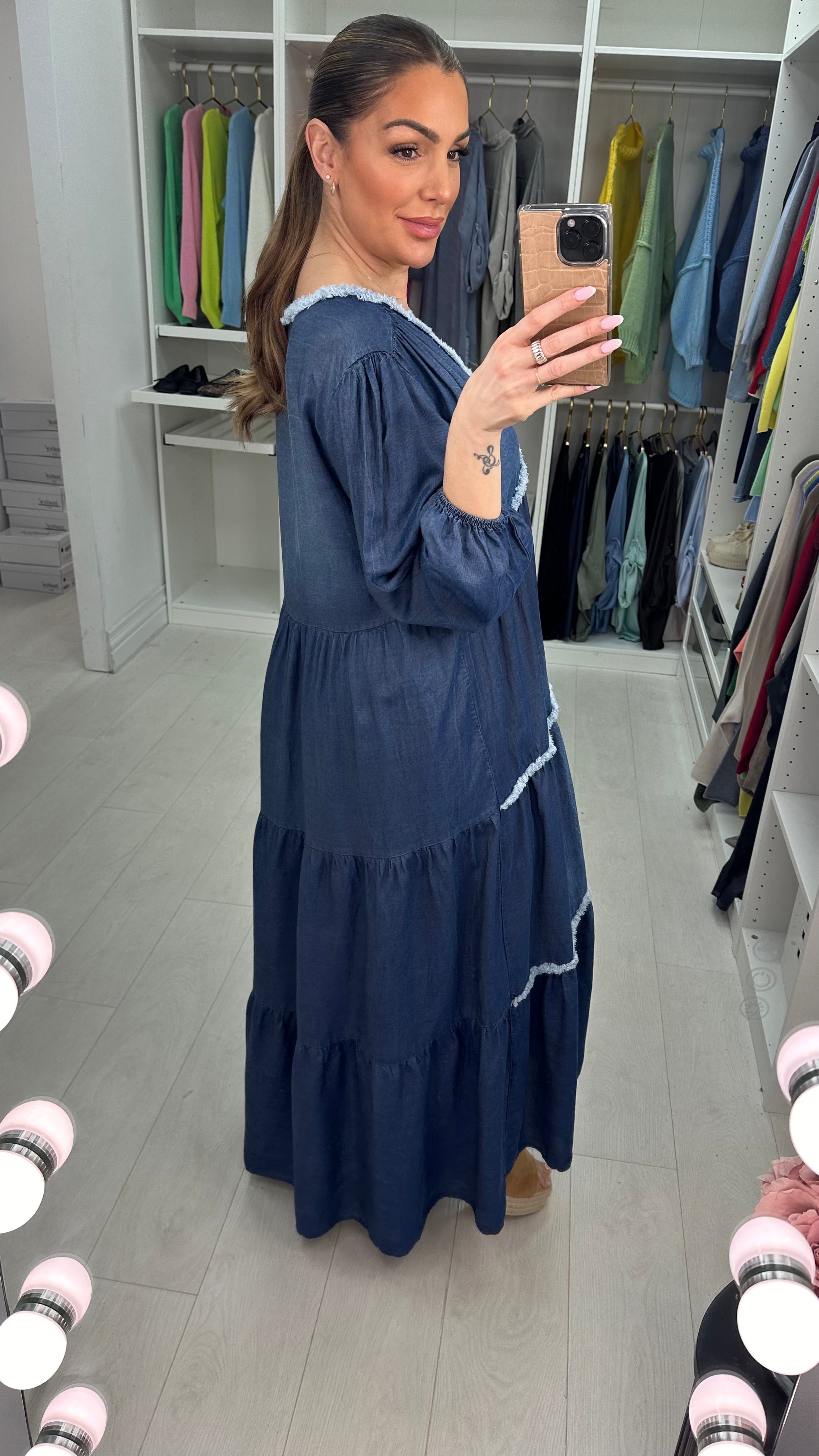 Virginia V Neck Denim Maxi Dress