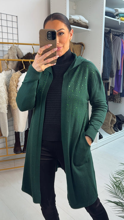 Vicky Plain Diamante Detail Open Front Longline Cardigan